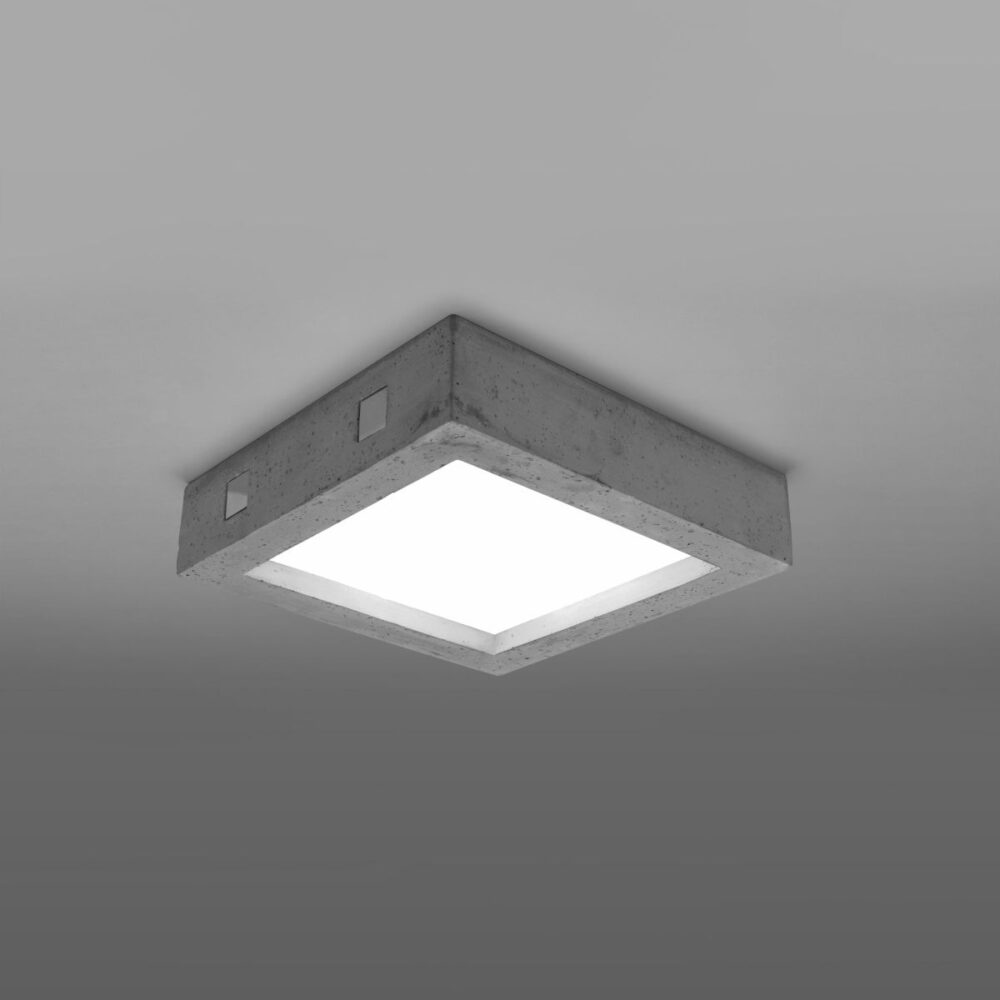 Lustre plafonnier moderne carré en béton gris et verre