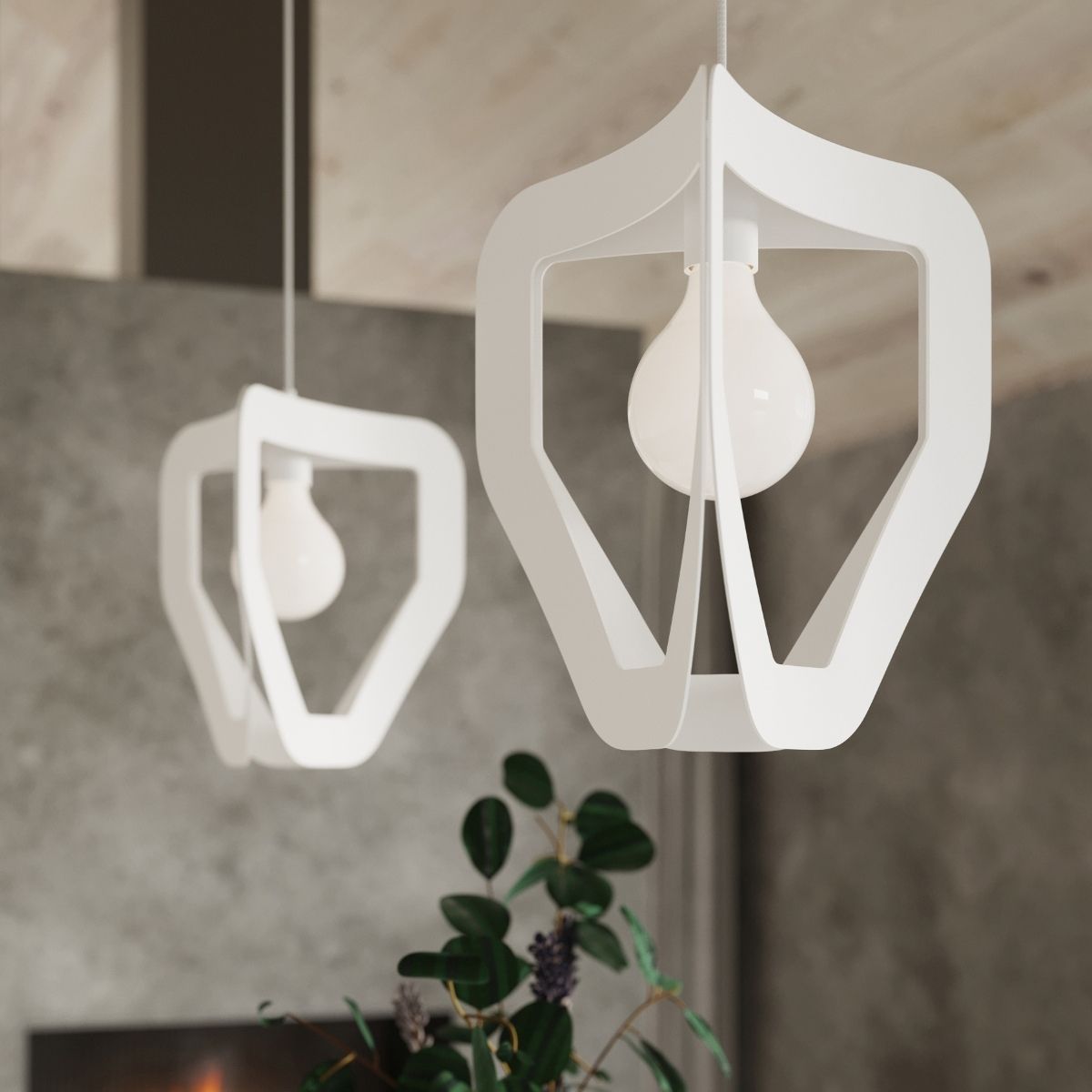 Suspension moderne et design en acier blanc ou noir - vue d'ensemble