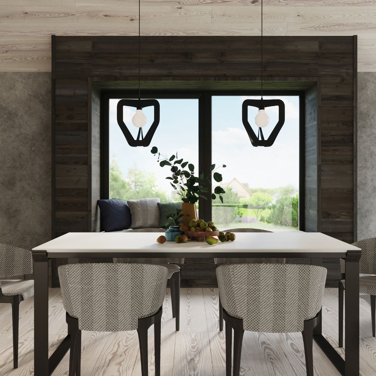 Suspension moderne et design en acier blanc ou noir - ambiance éteinte