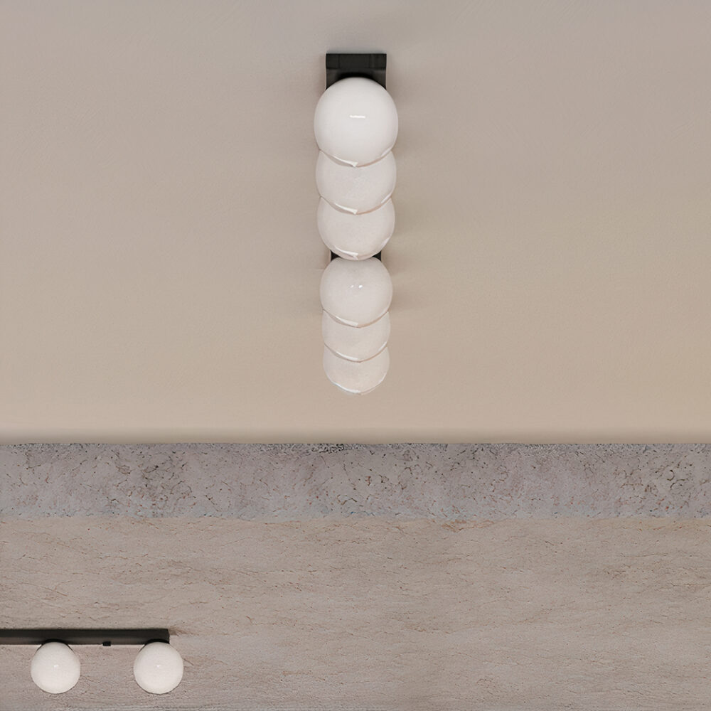 Lustre plafonnier 6 sphères en métal et verre — détail de finition
