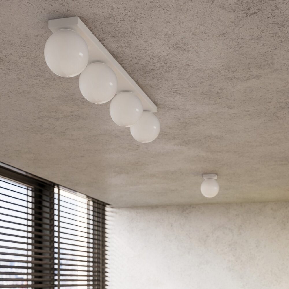 Lustre plafonnier blanc en verre pour une lumière douce et élégante - vue d'ensemble