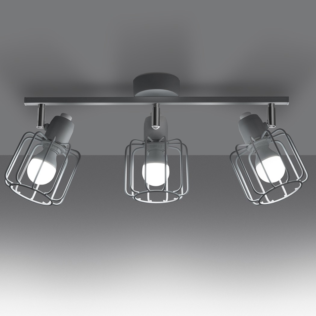 Lustre plafonnier industriel en métal orientable 3 lampes - vue de face