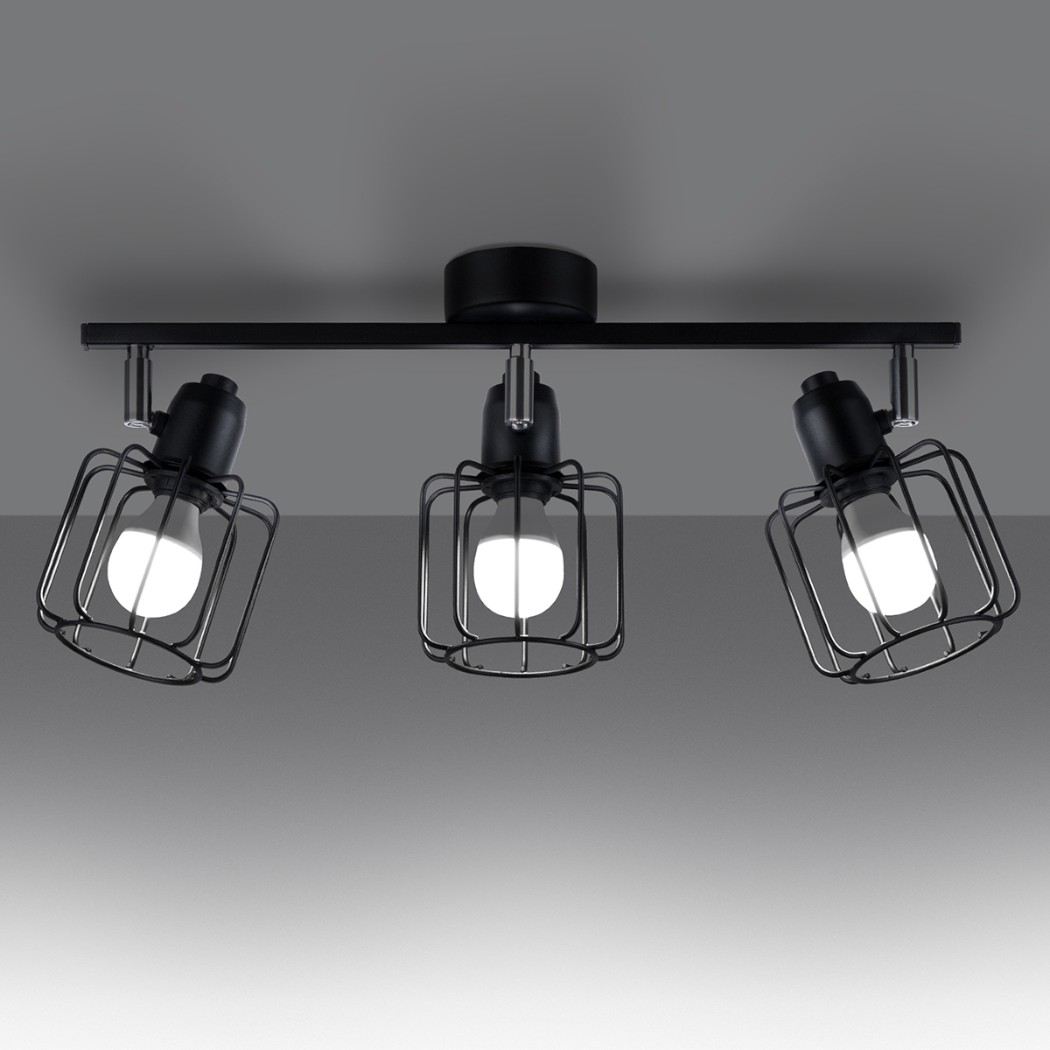 Lustre plafonnier industriel en métal orientable 3 lampes