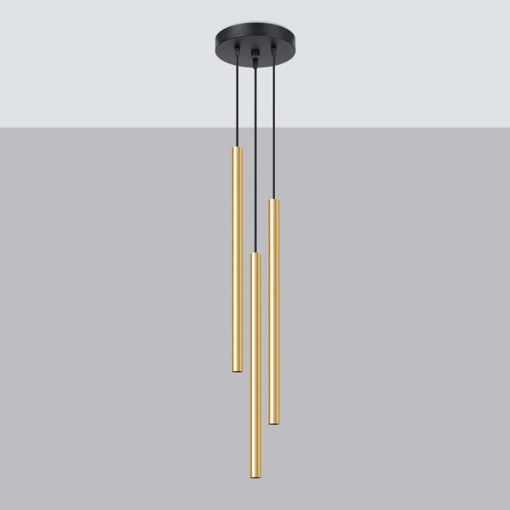 Lustre suspension 3 lampes dorées raffinées