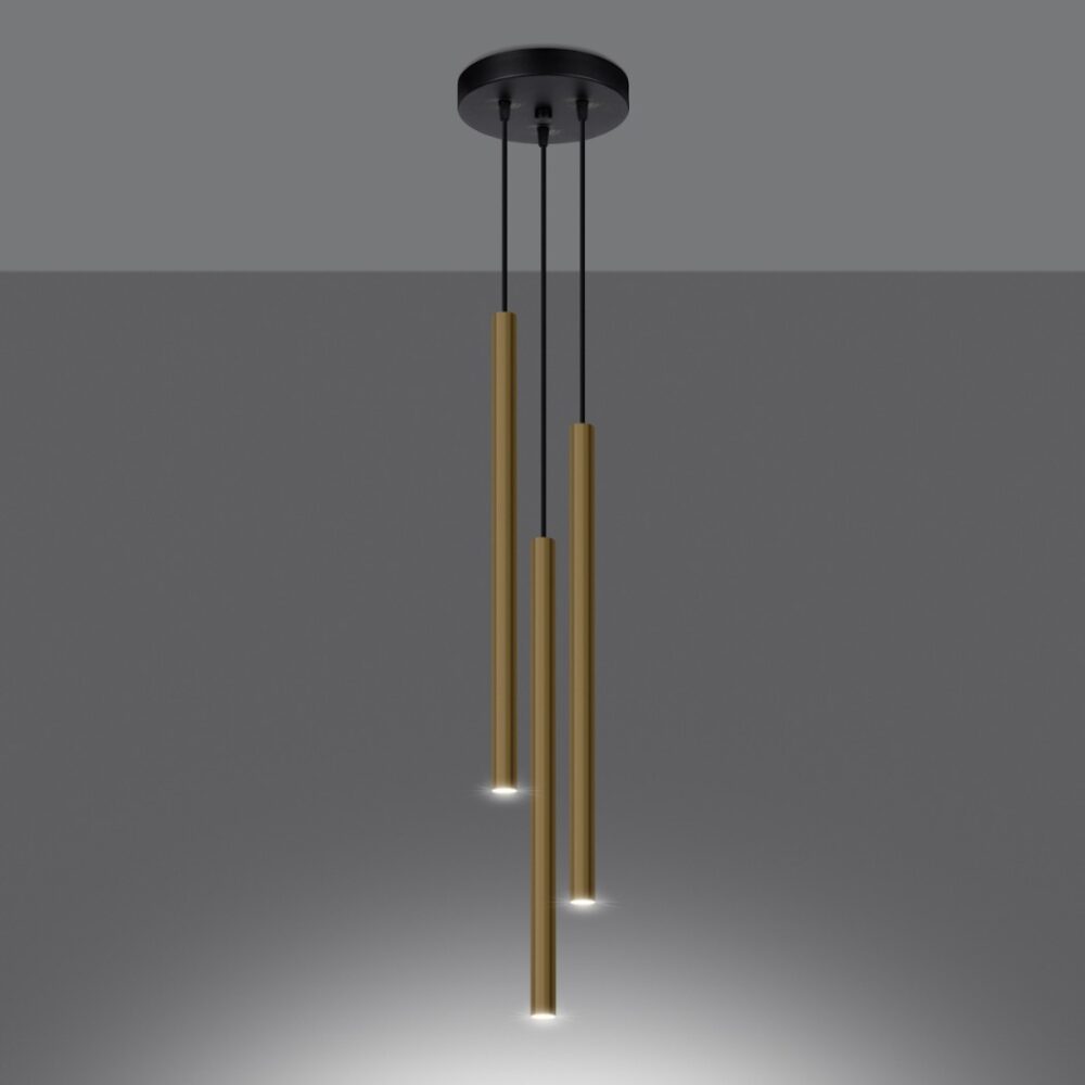 Lustre suspension 3 lampes dorées raffinées - vue d'ensemble