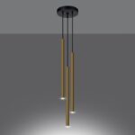 Lustre suspension 3 lampes dorées raffinées - vue d'ensemble