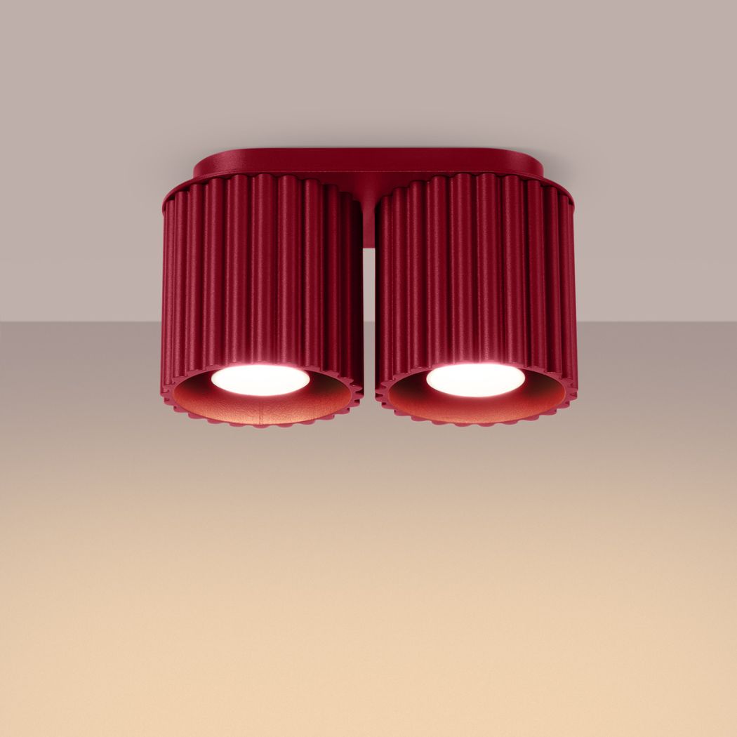 Lustre plafonnier texturé à deux ampoules coloris pop - vue rapprochée