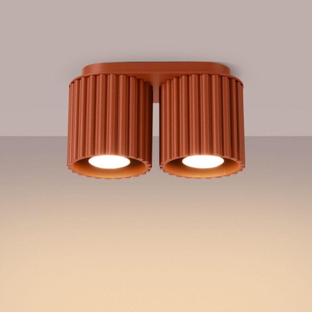 Lustre plafonnier texturé à deux ampoules coloris pop - ambiance allumée
