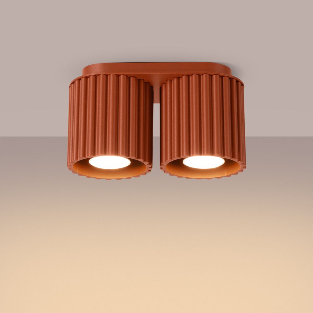 Lustre plafonnier texturé à deux ampoules coloris pop - ambiance allumée