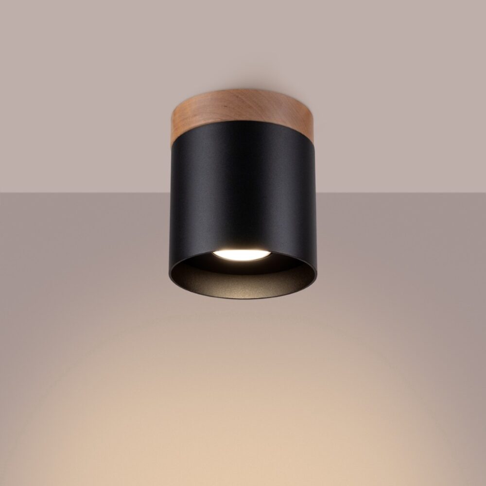 Lustre plafonnier noir et bois design scandinave — vue principale