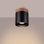 Lustre plafonnier noir et bois design scandinave — vue principale