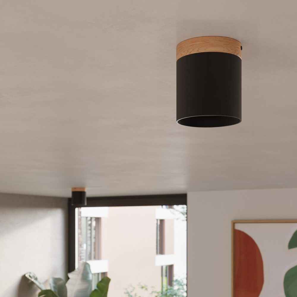Lustre plafonnier noir et bois design scandinave — détail