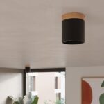 Lustre plafonnier noir et bois design scandinave — détail