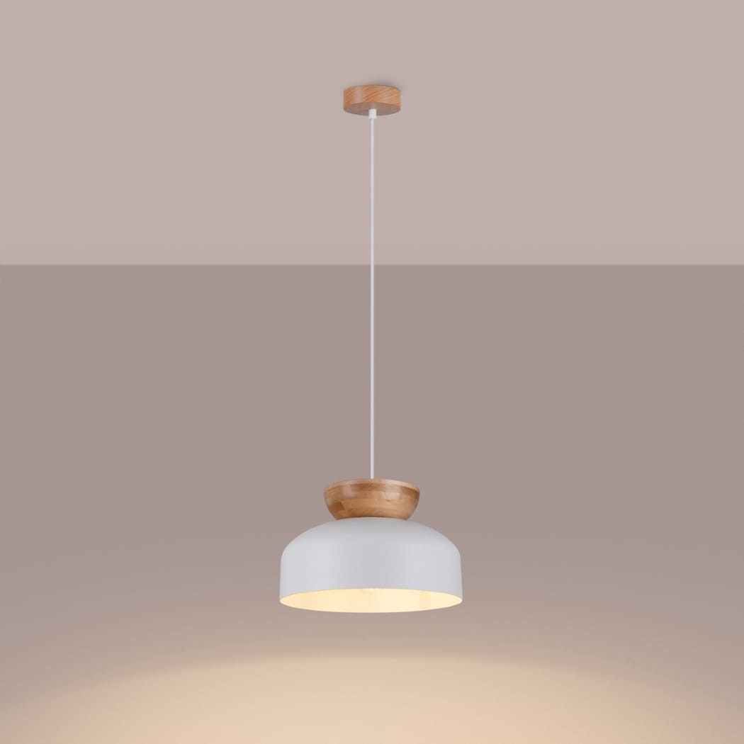 Suspension scandinave métal et bois de forme arrondie - vue de côté