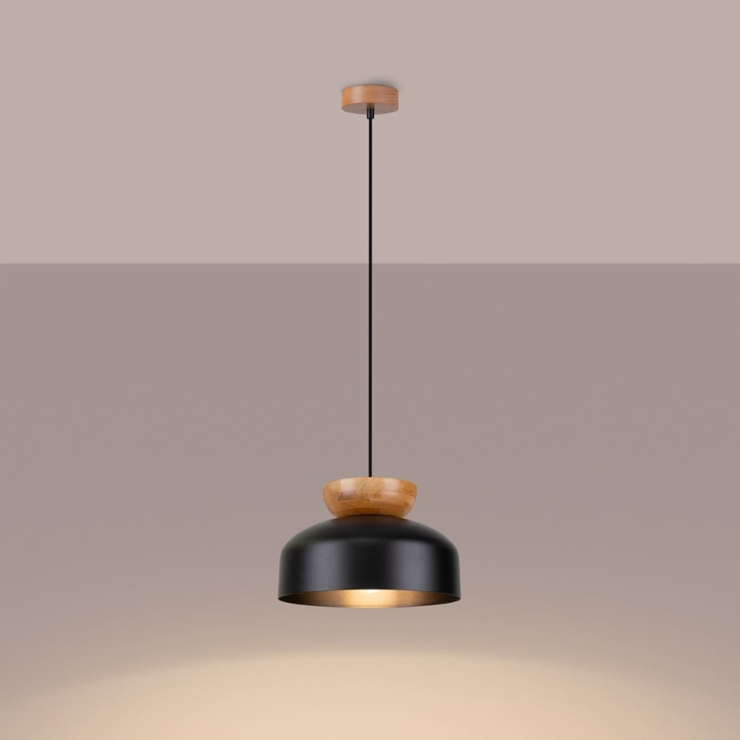 Suspension scandinave métal et bois de forme arrondie