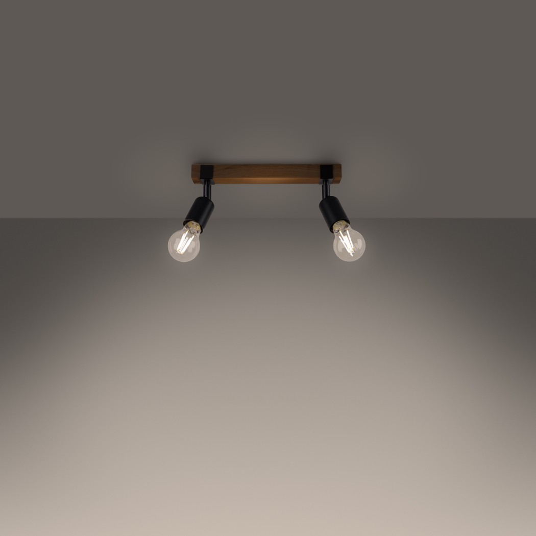 Lustre plafonnier industriel bois et métal à spots orientable