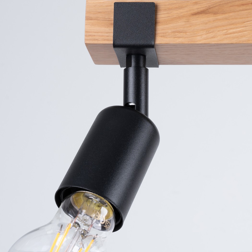 Lustre plafonnier industriel bois et métal à spots orientable - vue d'ensemble