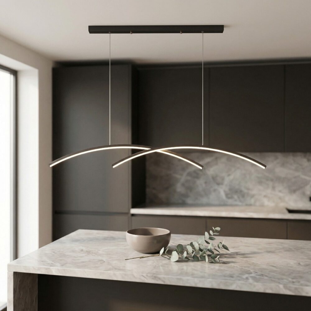 Suspension LED design croisée arquée - vue de côté