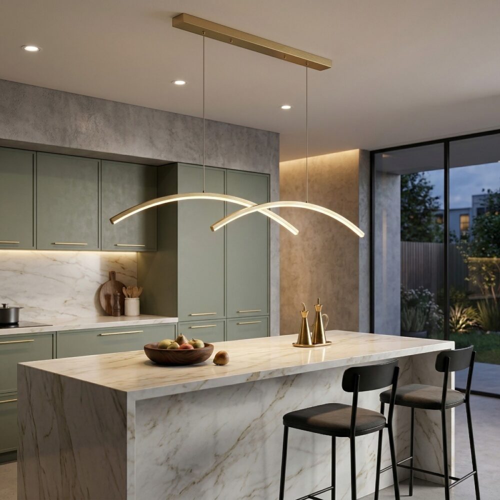 Suspension LED design croisée arquée - vue de face
