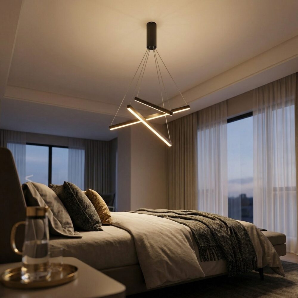 Suspension LED barres croisées design moderne - vue d'ensemble