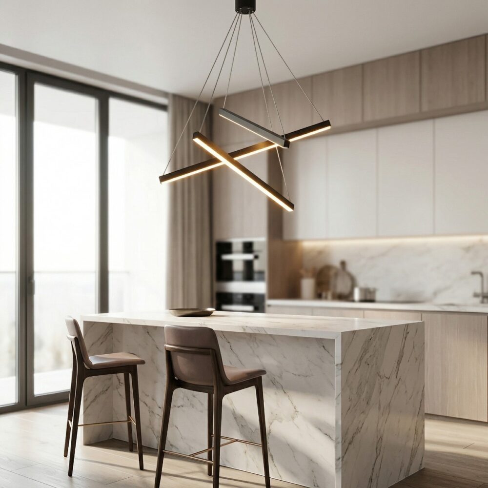 Suspension LED barres croisées design moderne - vue de côté