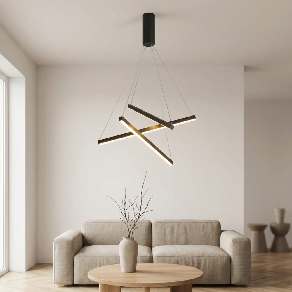 Suspension LED barres croisées design moderne - vue de face