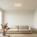 Lustre plafonnier carré moderne motifs superposés - vue de face