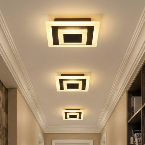 Lustre plafonnier carré moderne motifs superposés