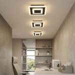 Lustre plafonnier carré moderne motifs superposés - vue d'ensemble