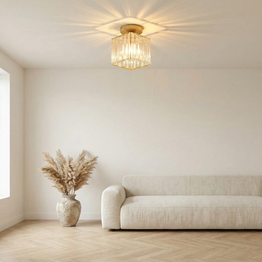Lustre plafonnier vintage carré en verre effet cristal — vue principale