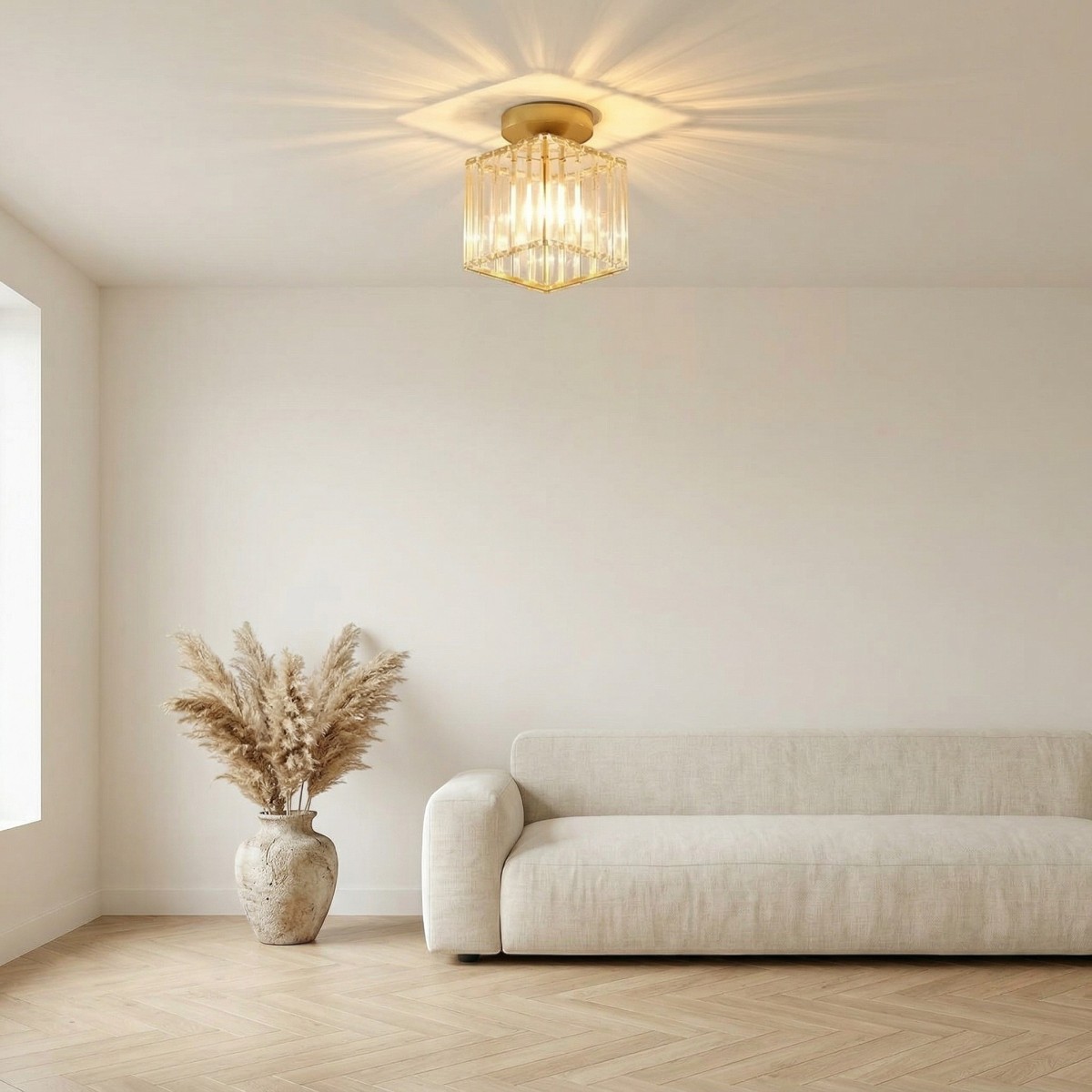 Lustre plafonnier vintage carré en verre effet cristal — vue principale