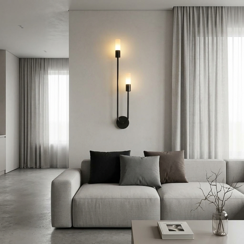 Applique murale moderne et élégante double bras asymétrique - vue d'ensemble