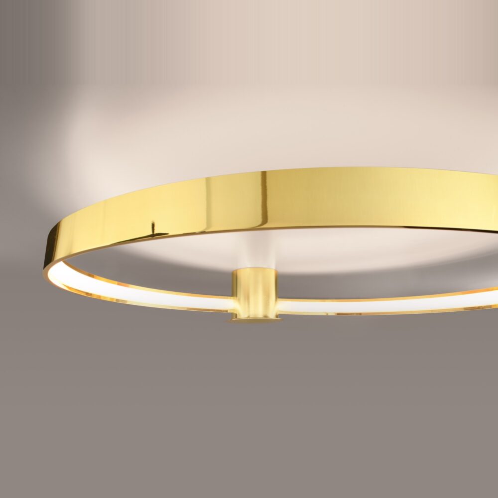 Lustre plafonnier anneau poli doré LED - vue de côté