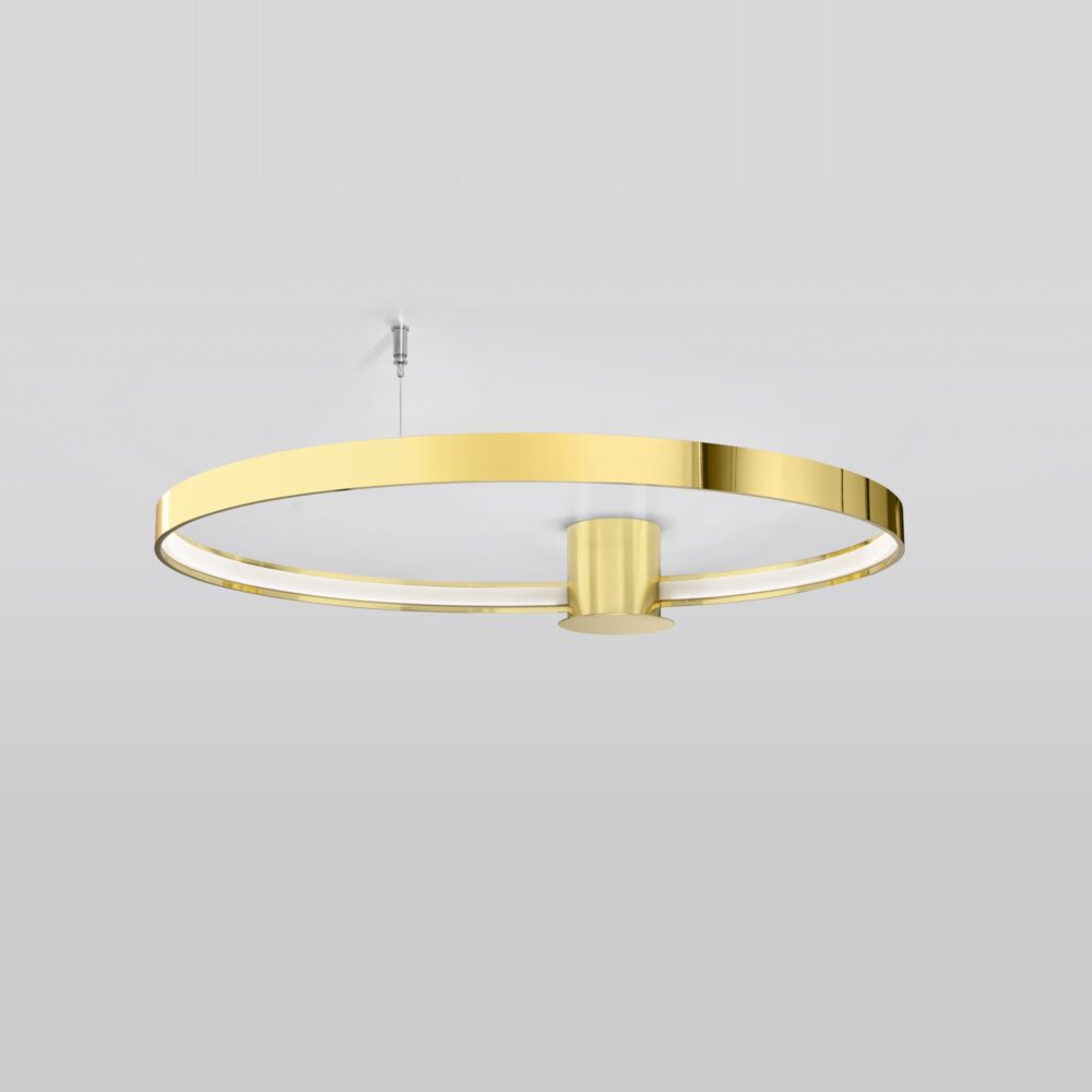 Lustre plafonnier anneau poli doré LED