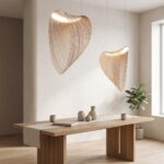 Suspension LED en bois design nid hirondelle — détail de finition