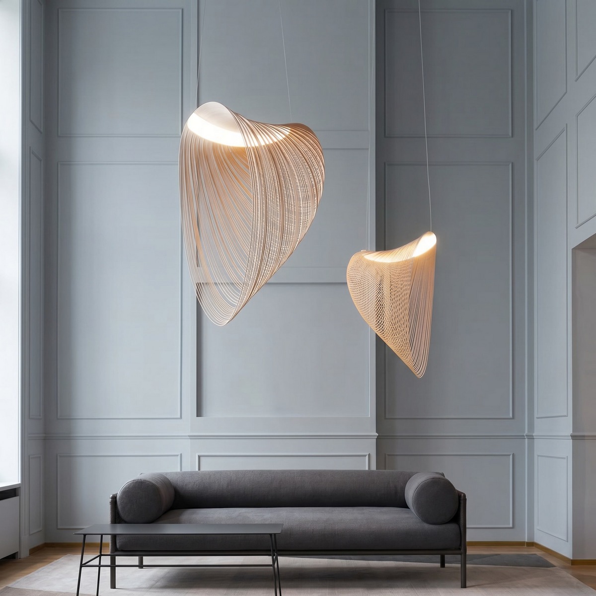 Suspension LED en bois design nid hirondelle • Luminaires Tendance