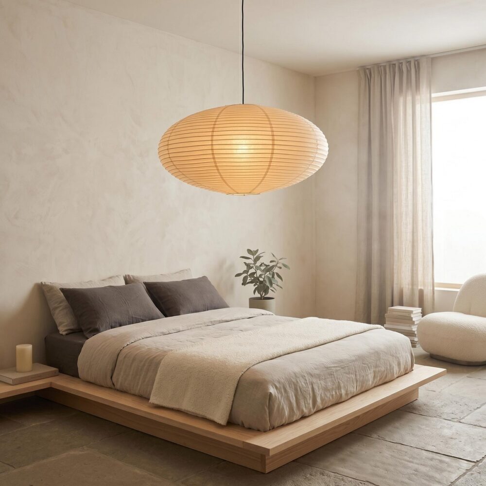 Suspension Japandi ellipse en papier de riz — vue arrière