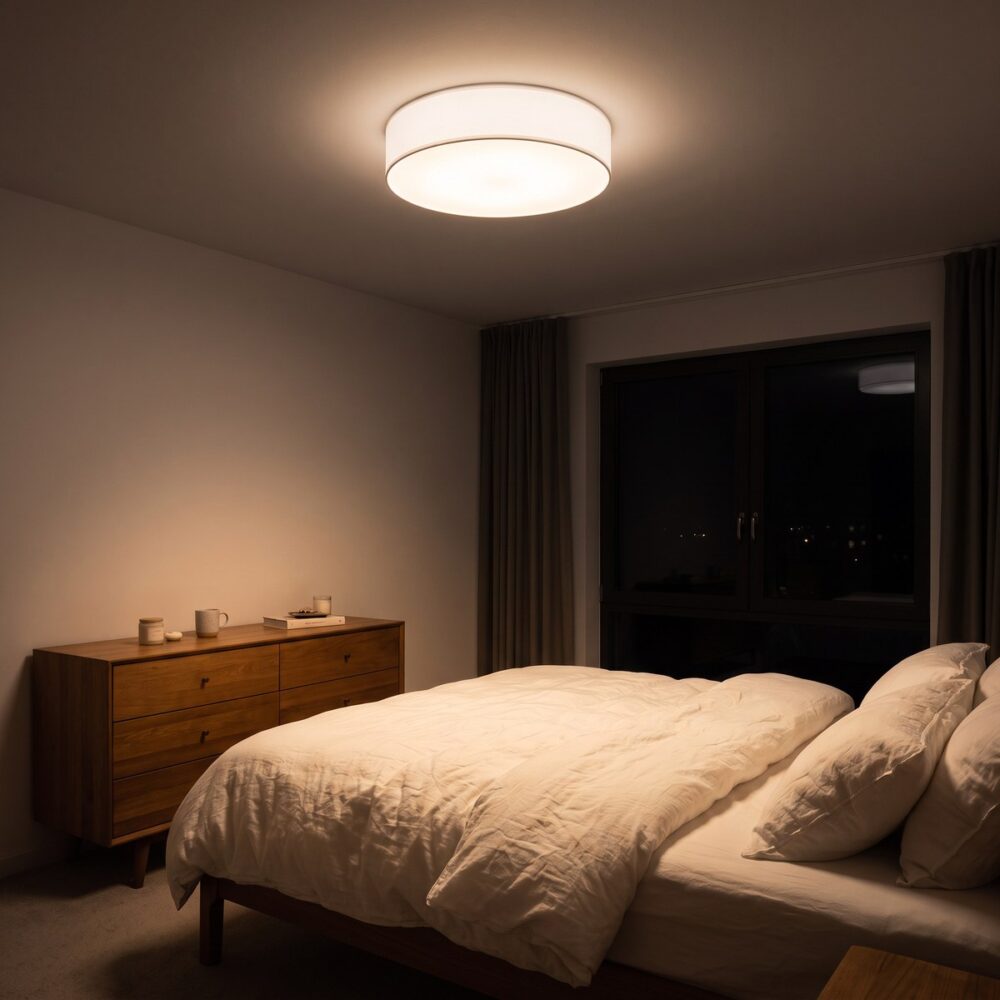 Plafonnier rond plat allumé la nuit