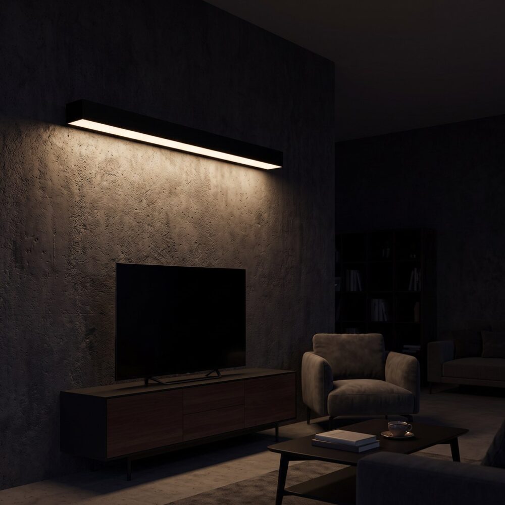 Applique réglette de 150 cm allumée la nuit, lumière sur le mur