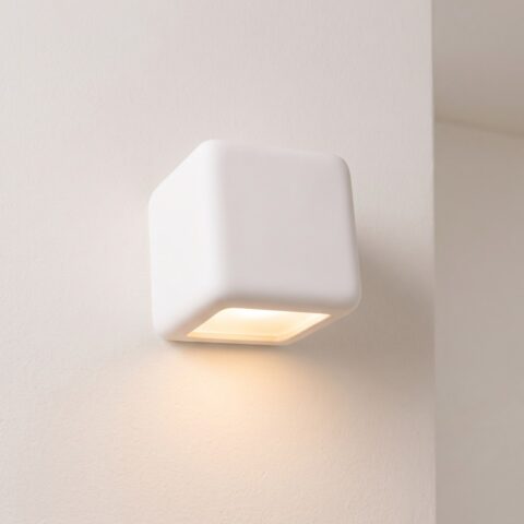 Applique murale en céramique blanche et verre en forme de cube arrondi, blanc