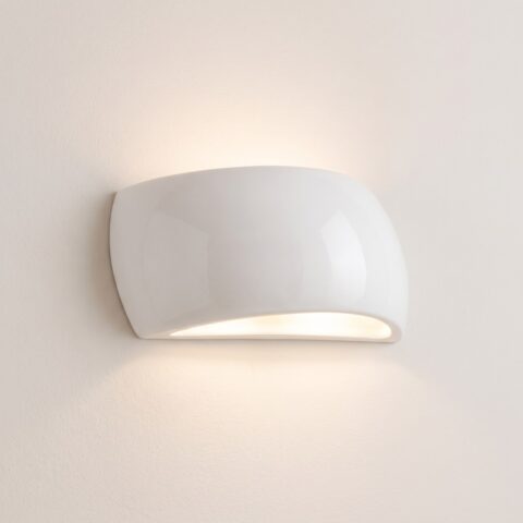 Applique murale demi-lune en céramique blanche finition brillante, blanc