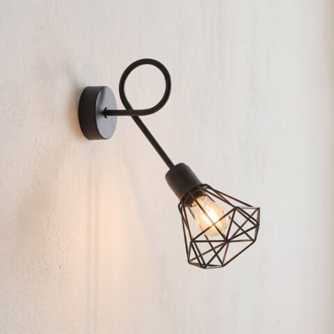 Applique murale industrielle noir avec bras orientable façon lampe araignée, noir