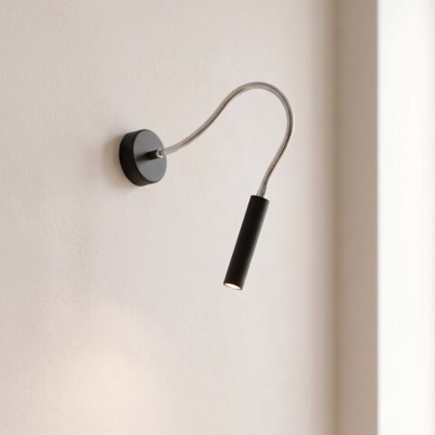 Applique murale liseuse à tête orientable en acier noir, noir