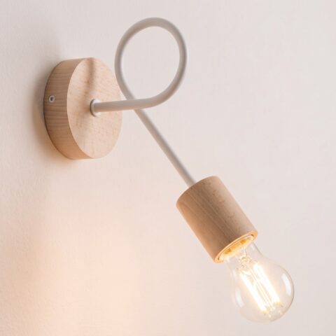Applique murale scandinave en bois et métal façon lampe araignée, blanc