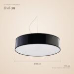 Dimensions de la suspension tambour : Ø 45 cm, hauteur 11 cm, hauteur maximale 111 cm