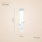 Dimensions de la suspension grappe : rosace Ø 30 cm, globes 16 x 18 cm, hauteur maximale 117 cm