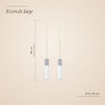 Dimensions de la suspension 2 tubes en béton : tubes 6 x 30 cm, barre 30 cm, hauteur maximale 90 cm