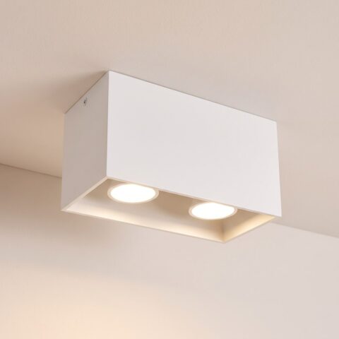 Lustre plafonnier en aluminium rectangulaire à double ampoule, blanc