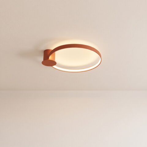 Lustre plafonnier anneau LED ton chaud terracotta, terracotta