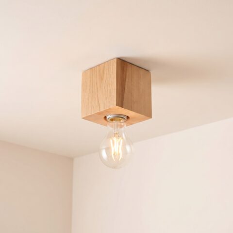 Lustre plafonnier carré minimaliste en bois massif, bois
